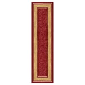 House Collection Non-Slip Rubberback Border Design 2x7 Indoor Runner Rug, 1 ft. 10 in. x 7 ft., Red/Beige