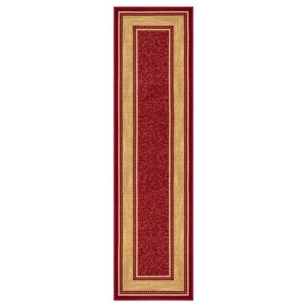 Ottomanson House Collection Non-Slip Rubberback Border Design 2x7 Indoor Runner Rug, 1 ft. 10 in. x 7 ft., Red/Beige