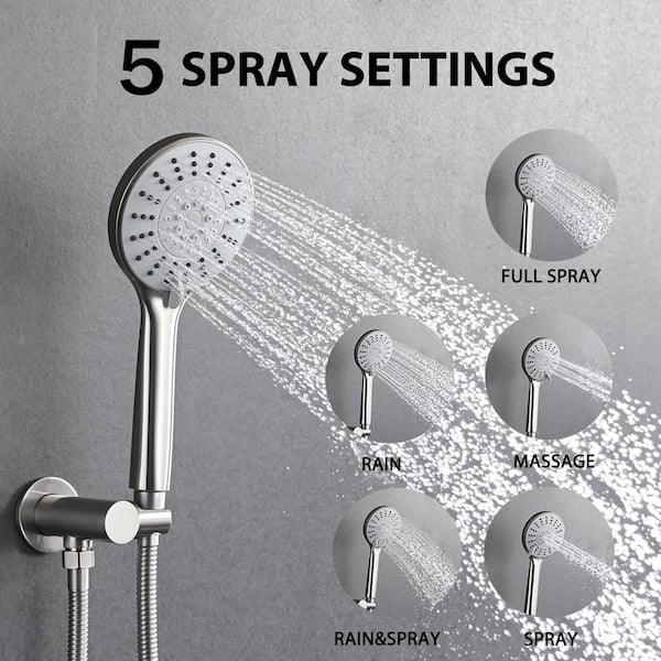 5-Spray 10 In. Dual Handheld Shower Head Wall Mounted Shower