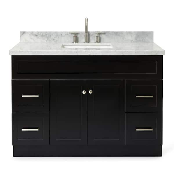 ARIEL Hamlet 49 in. W x 22 in. D x 36 in. H Bath Vanity in Black with Carrara White Marble Top