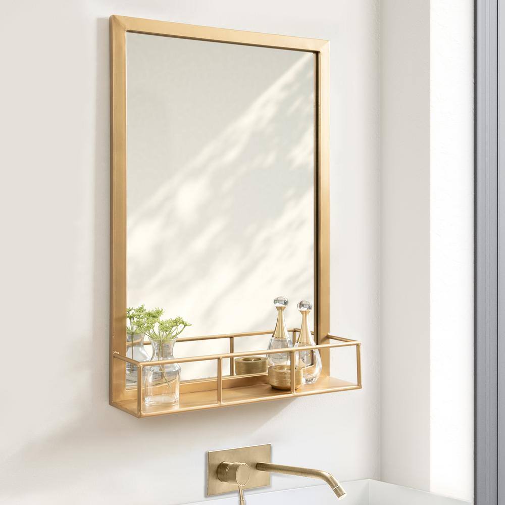 Modern Rectangular Gold Mirror with Shelf - 24x34.7 Inches