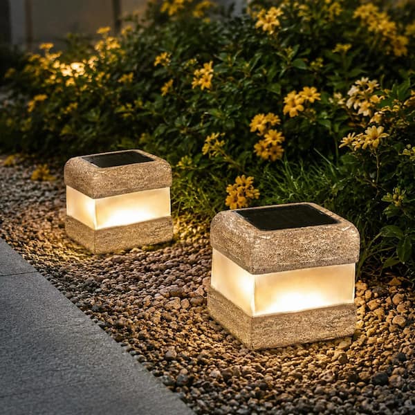5 in. Solar Rock Lights Outdoor Garden Torch Landscape Ground Lights Waterproof Warm LED Pathway Lights (2-Pack)