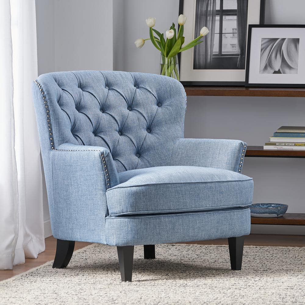 Noble House Tafton Light Blue Fabric Club Chair With Tufted Cushions ...