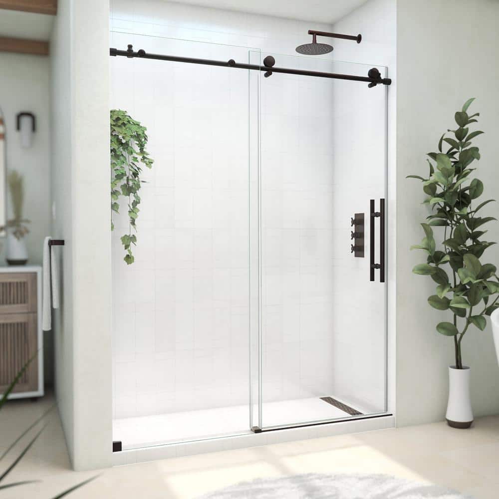 Continuum 56-60 in. Frameless Clear Glass Sliding Shower Door in Oil Rubbed Bronze