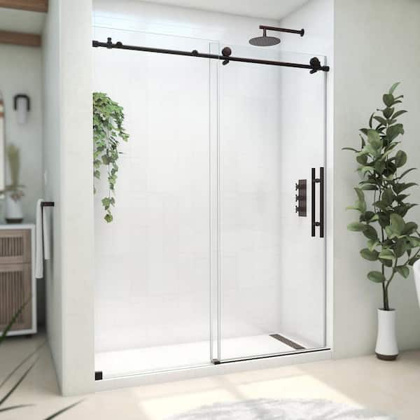 DreamLine Continuum 56-60 in. W x 76 in. H Clear Sliding Frameless Shower Door in Oil Rubbed Bronze