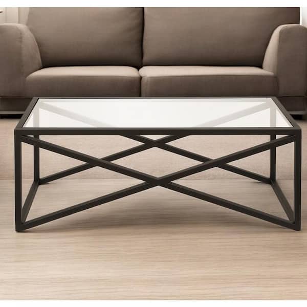 HomeRoots 46 in. Black Rectangle Glass Coffee Table