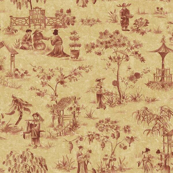 The Wallpaper Company 10 in. x 8 in. Red China Toile Wallpaper Sample-DISCONTINUED