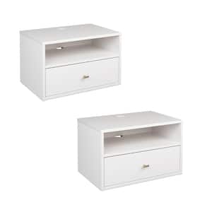 Hanging 2-Piece White 1-Drawer Nightstand Bedroom Set