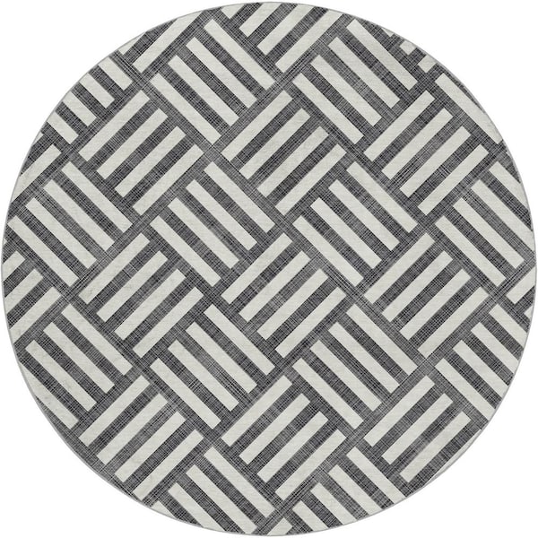 Dream Shag Premium Machine Washable Abstract ADS620 Black 8 ft. x 8 ft. Round Rug