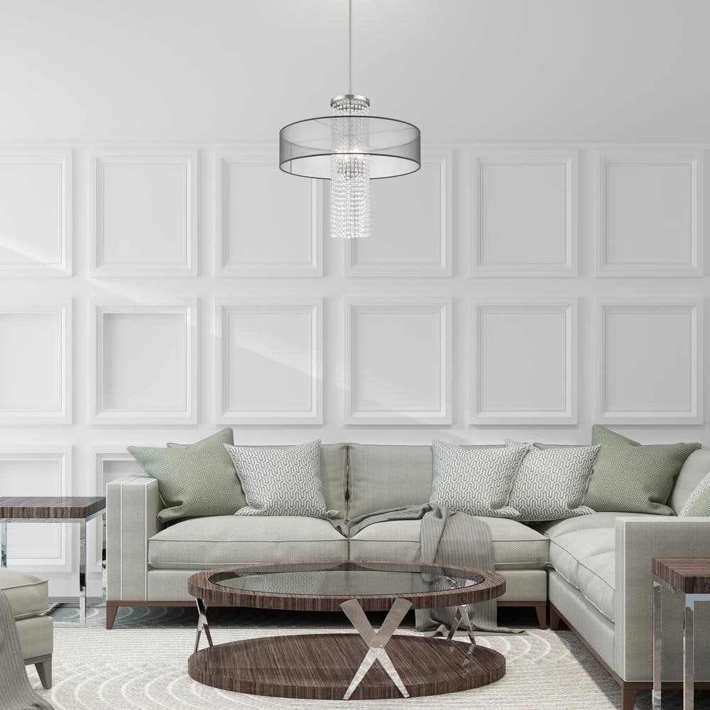 Bella Vista Brushed Nickel 4-Light Crystal Drum Chandelier