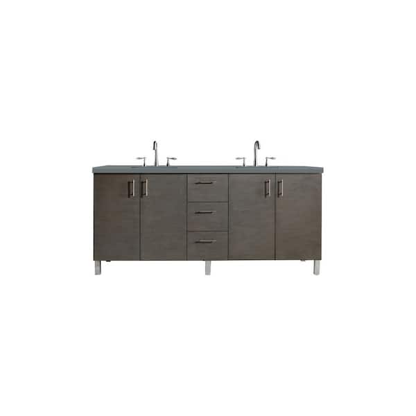 James Martin Vanities Metropolitan 72 in. W x 23.5 in. D x 33.8 in. H Bathroom Vanity in Silver Oak with Cala Blue Quartz Top