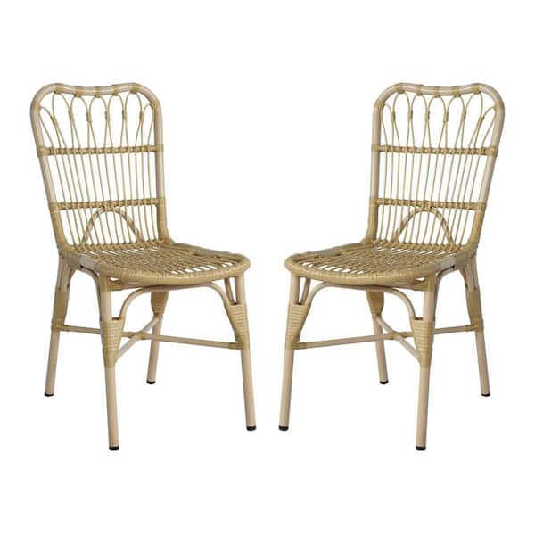 Miscool Anky Brown Iron Wicker Outdoor Lounge Chair, Armless Dining Chair (Set of 2)
