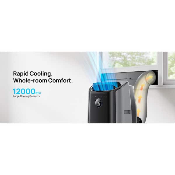 8,000 (DOE) BTU Smart Portable AC Unit with Drainage-free Cooling, 46dB Quiet 300 sq. ft. w/Fan and Dehumidifier Black