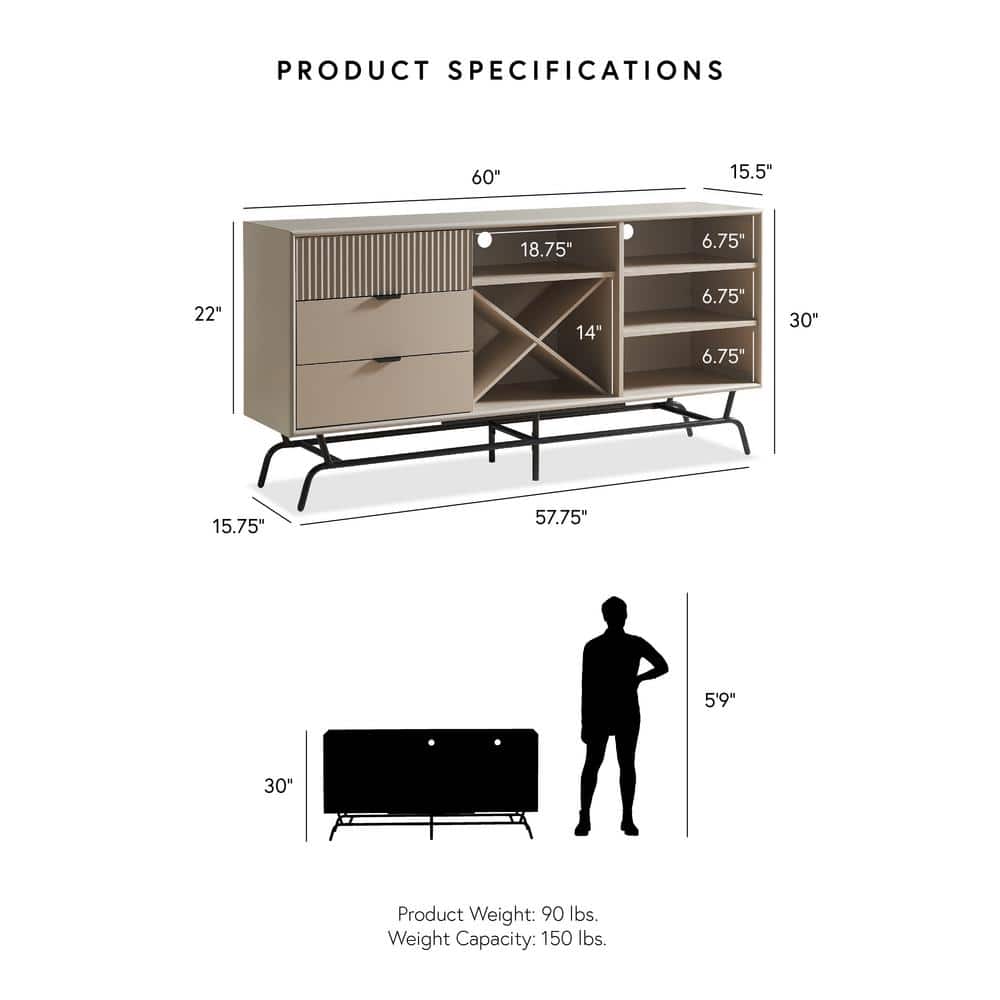 Yaztra Sage Green and Black Composite Wood TV Stand with Cabinet
