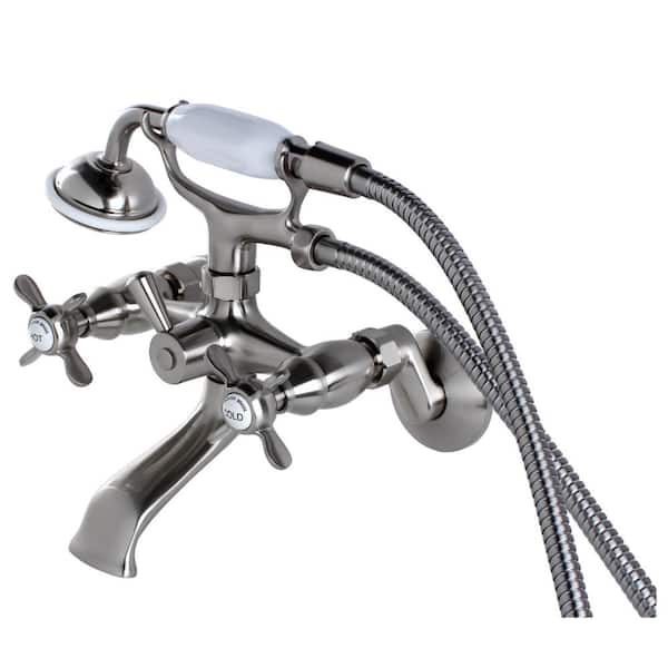 Kingston Brass Victorian 3-Handle Wall Mount Claw Foot Tub Faucet with Handshower in Brushed Nickel