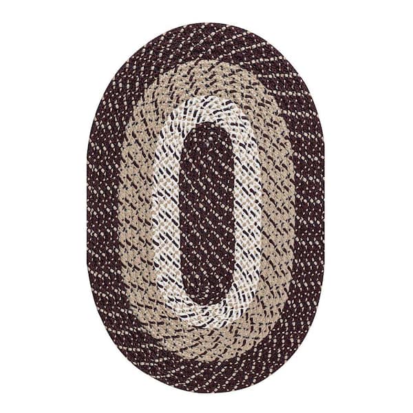 Country Stripe Braid Collection Burgundy Stripe 64" x 100" Oval 100% Polypropylene Reversible Area Rug