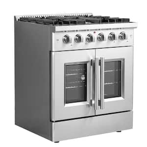 Alta Qualita 30 in. Pro Style French Door Gas Range with 5 Burners in Stainless Steel