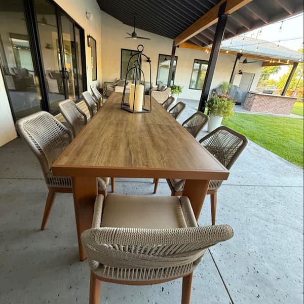 11-Piece Aluminum Outdoor Dining Set Teak Patio Furniture Set Wicker Table and Chairs with Cushions