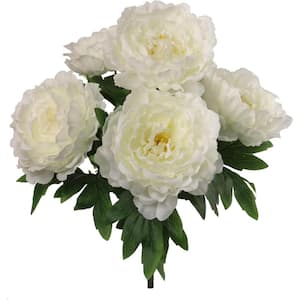 20 in. White Indoor/Outdoor Artificial Peony Flower Bush (Set of 12) Pack, Floral Home by Artificial Flowers