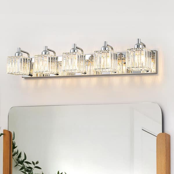 EDISLIVE Orillia 33 in. 5-Light Chrome Bathroom Vanity Light with Crystal Shades