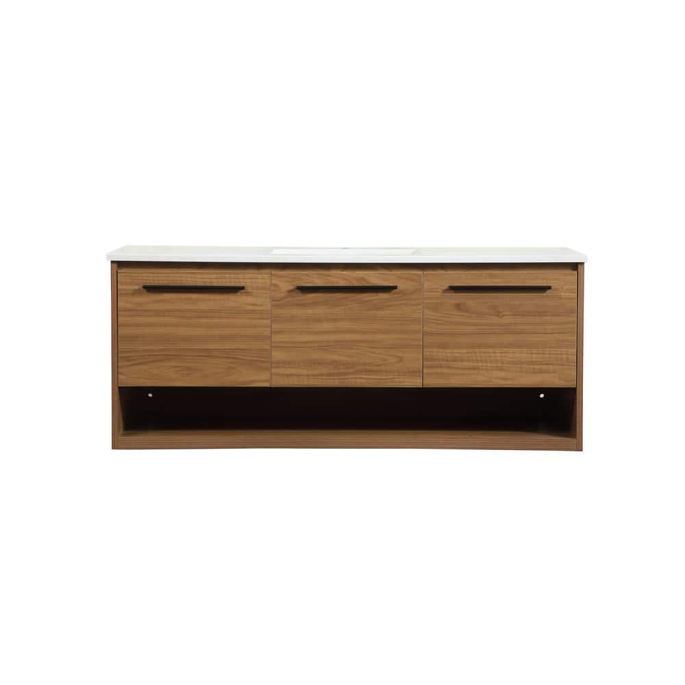 Simply Living 48 in. Single Bathroom Vanity in Walnut Brown with Quartz Van