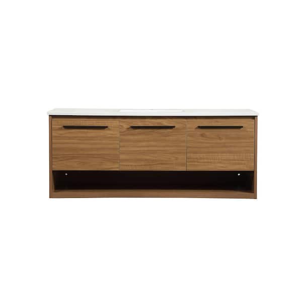 Unbranded Simply Living 48 in. Single Bathroom Vanity in Walnut Brown with Quartz Vanity Top in Ivory White