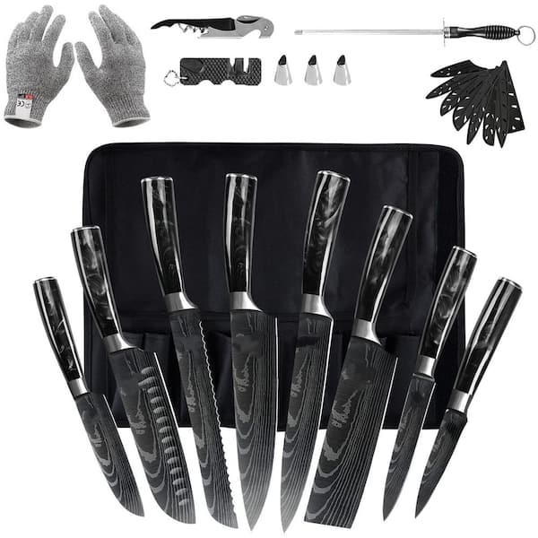 14-Piece Stainless Steel Japanese Knife Set with High-Carbon Stainless Steel Blades for Home Cooking, Black