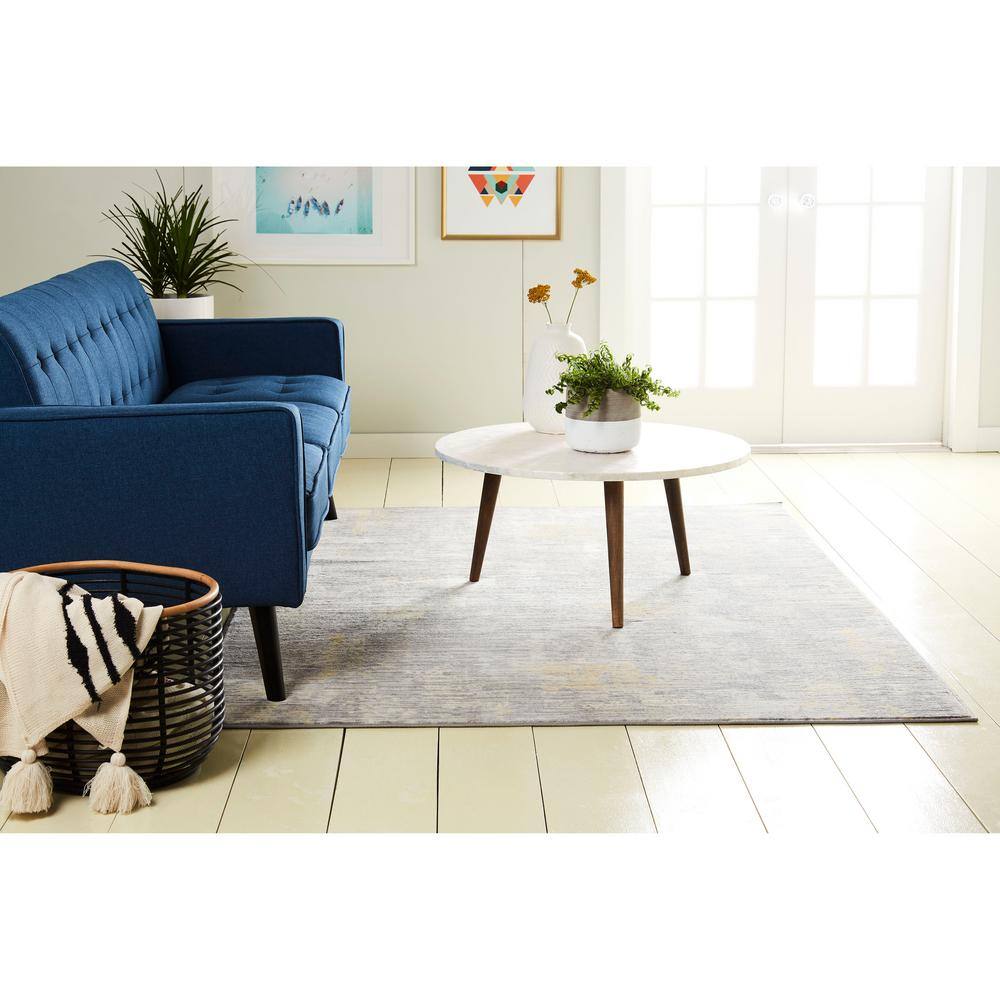 Modern Abstract Grey and Yellow Soft Synthetic Area Rug
