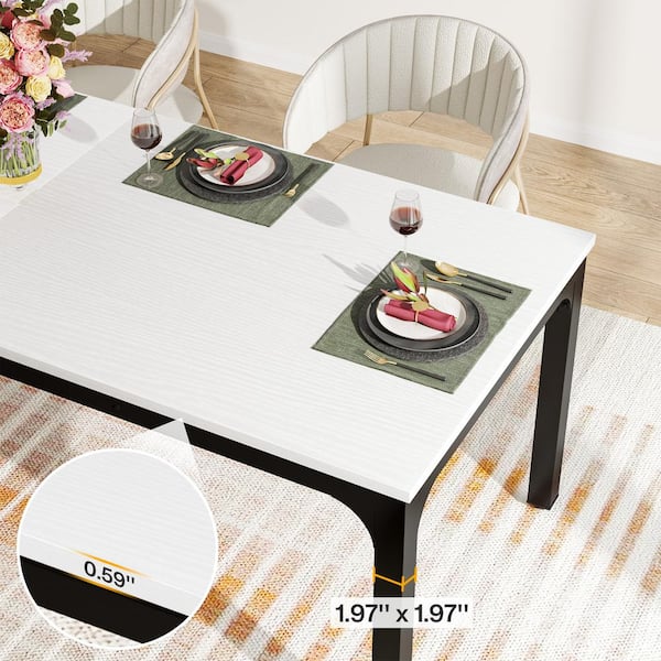 BYBLIGHT Roesler White&Black Wood 78. 7in. 4-Leg Dining Table Kitchen Table for Dining Room Living Room, Seats 6-8
