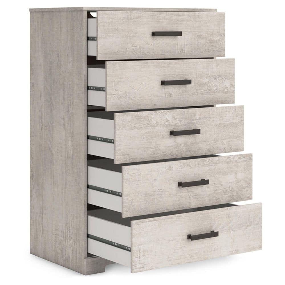 Gray Oak Grain 5-Drawer Farmhouse Dresser