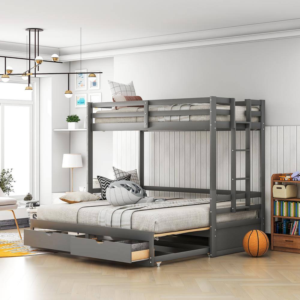 Harper & Bright Designs Gray Twin over Twin /Full/King Bunk Bed Daybed