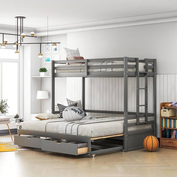 Harper Bright Designs Gray Twin Over Full King Bunk Bed Daybed With 2 Drawers Sm000227aae The Home Depot King Bunk Bed Daybed, Bunk Bed King Reviews