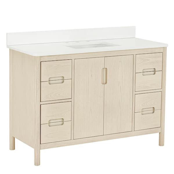 Montrose 49 in. Single Sink Natural Elm Bath Vanity with White Quartz Top (Assembled)