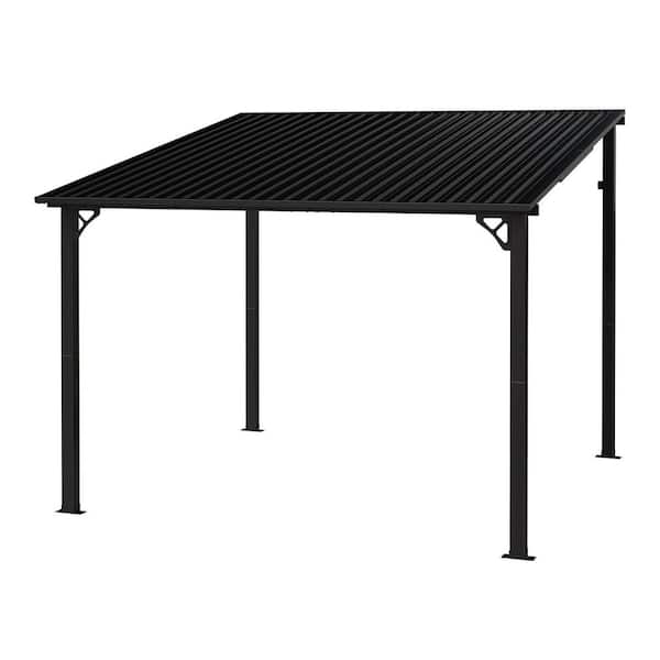 10 ft. x 10 ft. Wall-Mounted Hardtop Pergola, Heavy Duty Lean-To Metal Patio Cover with Sloped Roof