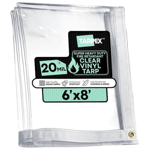 Super Heavy-Duty 20 Mil Fire Retardant Clear Plastic PVC Tarp 6 ft. x 8 ft. Multi-Purpose Protective Cover