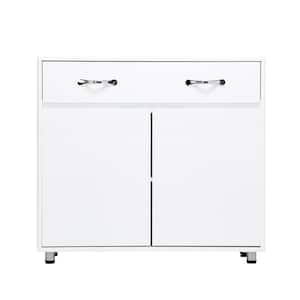 Modern White Wood Storage Cabinet with 2-Shelves and 1-Drawer for Living Room, Side Table