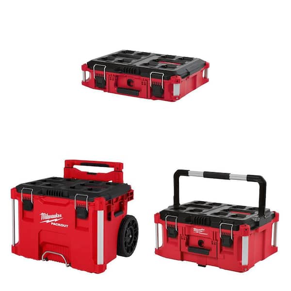 PACKOUT 22 in. Medium Red Tool Box (75 lbs. Capacity) and Rolling Modular Tool Box with Large Portable Tool Box Combo