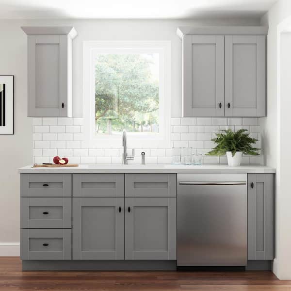 Contractor Express Cabinets Arlington Veiled Gray Plywood Shaker Assembled Vanity Sink Base Kitchen Cabinet Sft Cls 36 in W x 21 in D x 34.5 in H