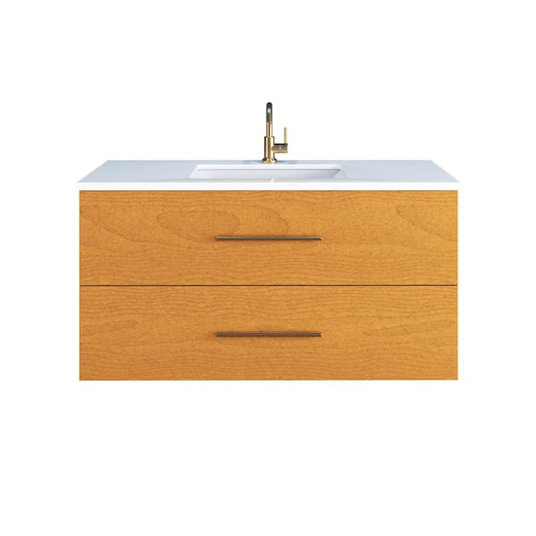 VOLPA USA AMERICAN CRAFTED VANITIES Napa 48" W x 22" D x 21-3/8" H Single Sink Bathroom Vanity Wall Mounted in Pacific Maple with White Quartz Countertop