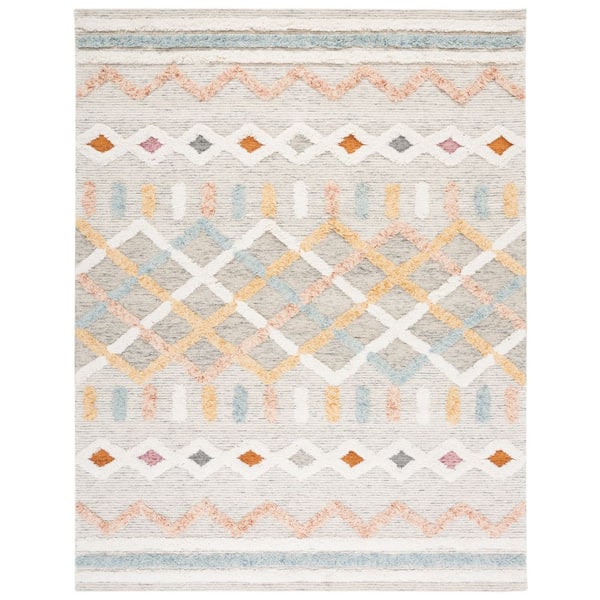 SAFAVIEH Kenya Ivory/Blue 8 ft. x 10 ft. High-Low Flokati Trellis Chevron Area Rug