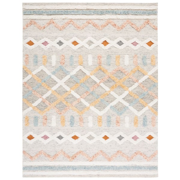 SAFAVIEH Kenya Ivory/Blue 8 ft. x 10 ft. High-Low Flokati Trellis Chevron Area Rug