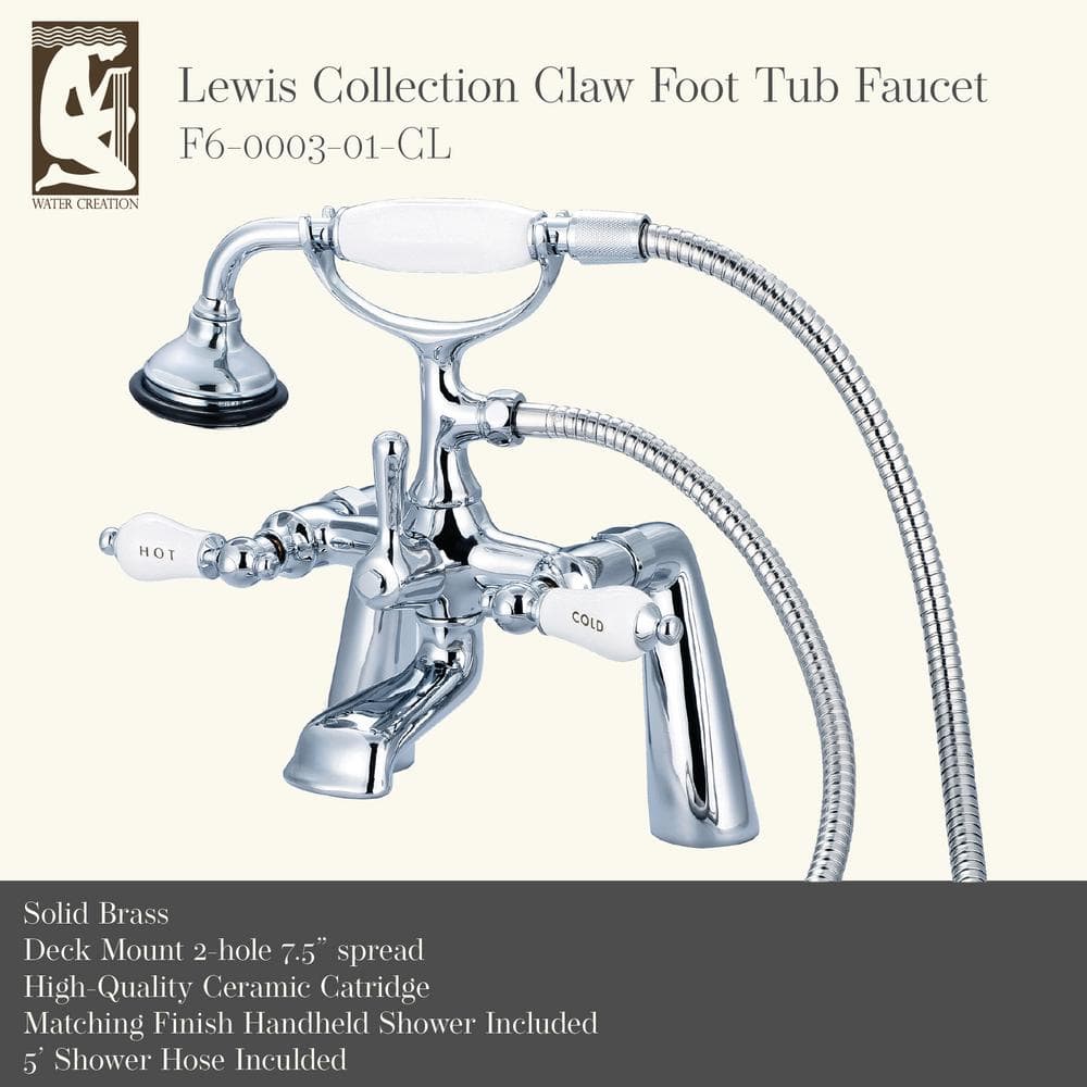 Chrome Traditional Deck Mount Tub Faucet with Handheld Shower