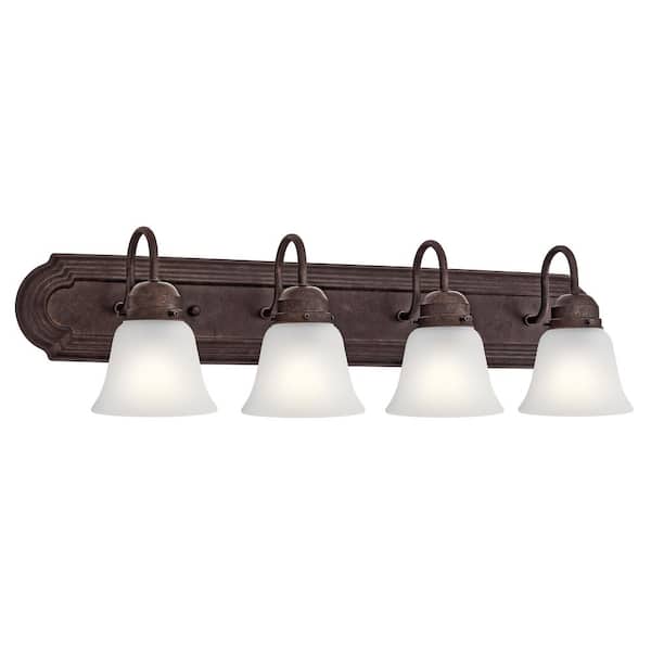 KICHLER Independence 30 in. 4-Light Tannery Bronze Traditional Bathroom Vanity Light with Frosted Glass Shade