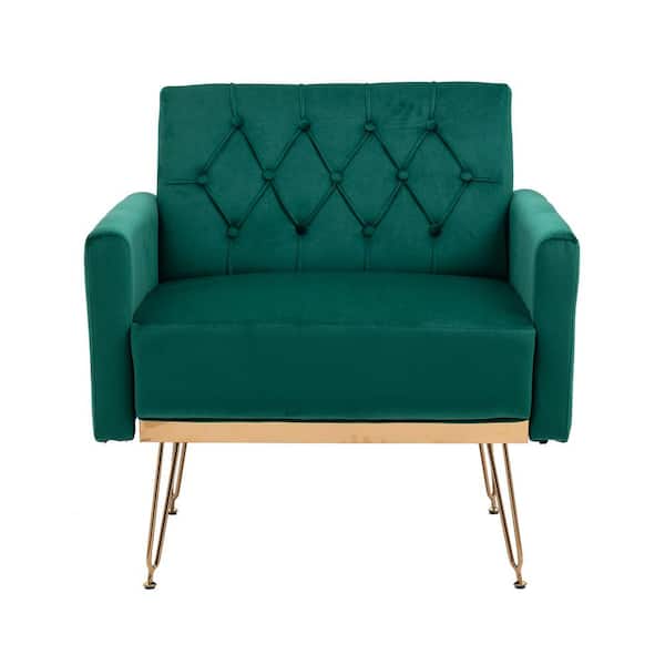 Unbranded 31 in. Green Velvet Arm Chair with Rose Golden Legs
