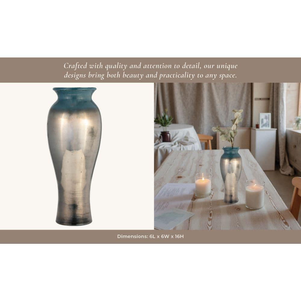 Teal 16 in. Tall Glass Vase for Home Decor