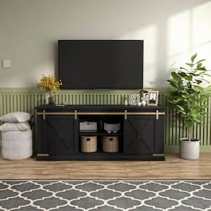 Trainor Black Tv Stand Fits TV's up to 80 in. With Sliding Barn Doors And Adjustable Shelves
