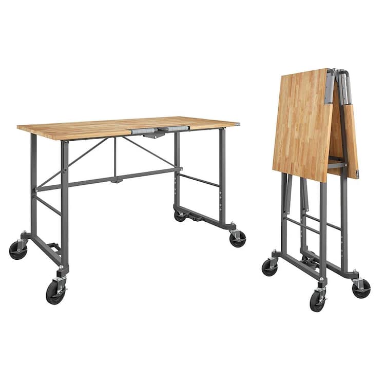 Cosco Smartfold Portable Folding Workbench, Hardwood Top (400 lbs. Weight Capacity, Dark Gray)