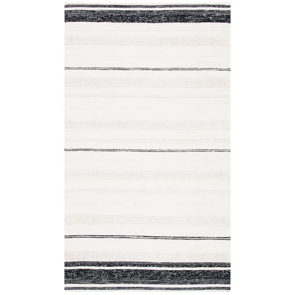 SAFAVIEH Striped Kilim Ivory Black 4 ft. x 6 ft. Striped Area Rug