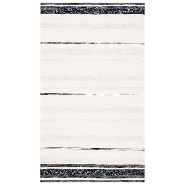 SAFAVIEH Striped Kilim Ivory Black 5 ft. x 8 ft. Striped Area Rug