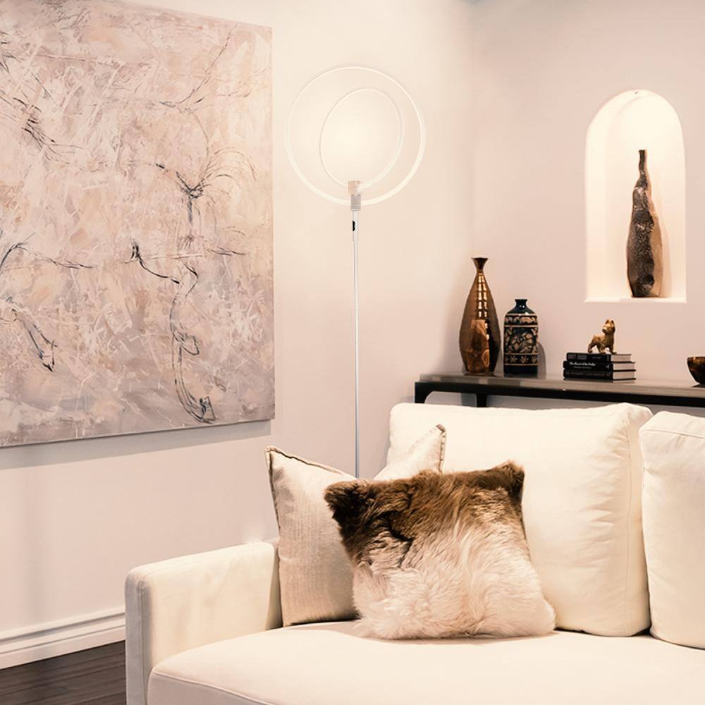 White Adjustable LED Touch Floor Lamp with Dual Rings